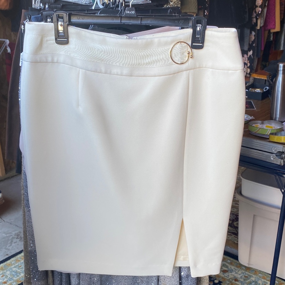 Nine West Cream Pencil Skirt with Gold Ring Detail